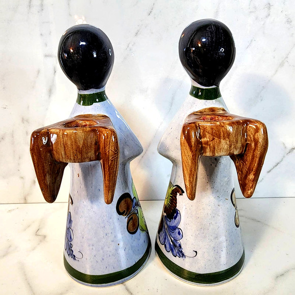 Set of 2 Vintage Tonala Ceramic Pottery Angel Candle Stick Holders Mexico 9" - Picture 7 of 10